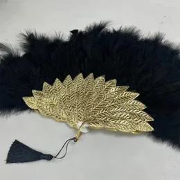 Decorative Figurines African Turkey Black Feather Hand Fan With Stones For Bridal Wedding Handmade Nigerian Handfan Eventaille Mariage Held