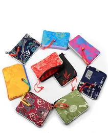 Small Zipper Silk Satin Gift Bags Jewellery Pouch Bell Coin Purse Card Holders High Quality Cloth Packaging Pocket with Lining 3pc8043818