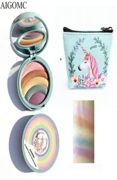 Aigomc jednorożca Rainbow Bresghter Shimmer Makijaż Makijaż Paleta Kryształowy Cukier Podkreślenie Bronzer Glow Shimmer Cosmet6040561