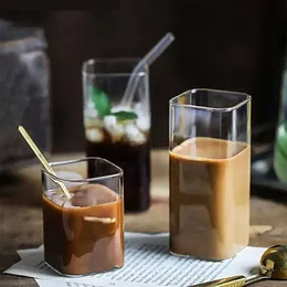 Muggar Square Glass Cup Coffee Mugg värmebeständig vattenkoppar Vinglas Transparent Tea Mugg Cup för att dricka mjölk Beertaa Juice Dessert 240417