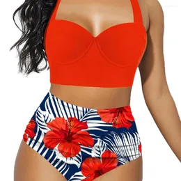 Swimwear's Swimwear Women Push Up Bikini Set Summer Sexy Slim Flower Stampa femminile in su per le costumi di nuoto in vita