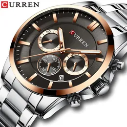 Reloj Hombres 럭셔리 브랜드 Curren Quartz Chronograph 시계 남성 인과 시계 스테인레스 스틸 밴드 손목 시계 자동 날짜 220I288a