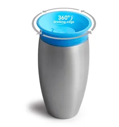 Утечка на 12 унций с крышкой с покрытием из нержавеющей стали Cup Miracle 360 -градус Sippy Silicone Learn
