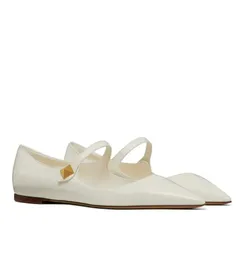 이탈리아 브랜드 Tiptoe Ballerinas Flats Patent Leather White Black Gold-Tone Stud가 뾰족한 발가락 레이디 매일 걷는 EU35-43 상자와 함께