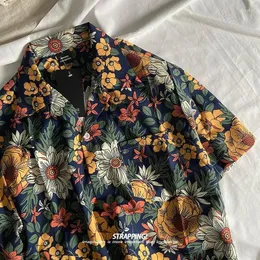 Kvinnors blusar Brand Design Retro Plant Flower Graphic Shirts Men's Boho Fashion Floral Blouse Loose Overized Lapel Tops Summer Beach