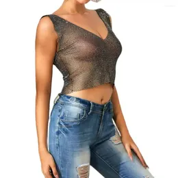 Tanques femininos Diamond Women Crop Tops V Neck sem costas Glitter Rhinestone Top top