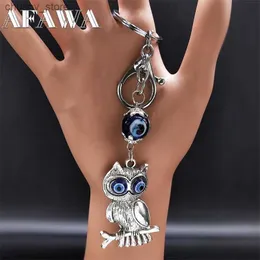 Tornari per la canale Fashion Owl Turchia Blue Eye per la donna in lega d'argento in lega di stile Animal Chain Women Gioielli Porta Chaves Mulher KXH540S01 Y240417