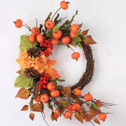 Dekorative Blumen im Freien Herbstkranz lebendiger Ernte Mini Kürbisse Beeren Zierdekor für Haustür Home Thanksgiving