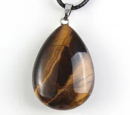 HELA 10 PCS Silverpläterad vattendropp Tiger Eye Stone Pendant med repkedja Rock Crystal Fashion Jewelry8552239