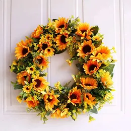 Porta di sowers di fiori artificiali di ghirlanda appesa con sodo giallo e foglie verdi per finestre a parete decorazione per feste di casa 240127