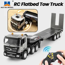 Diecast Model Cars Huina 1318 RC Truck Alloy 9ch 1/24 83cm大きなフラットベッドトレーラーリモートコントロールトランスポートモデル電気玩具J240417