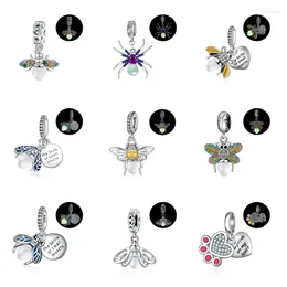 Lösa ädelstenar europeiska s925 sterling silver cz noctilucent insekt diy charms pärla dingle fit original armband smycken för kvinnor gåva