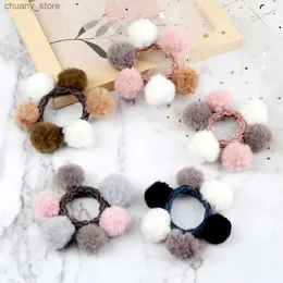 Hair Rubber Bands Korean Mixed Color Pom Hair Bands Accessories Girl Exquisite Soft Hairball Scrunchies Women Elastic Headband Ponytail Holder Y240417