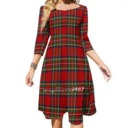 Casual Dresses Royal Stewart Tartan Plaid Square Neck Dress Cute Loose Print Elegant Beach Party