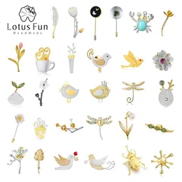 Lotus Fun Real 925 STERLING Gümüş Trypoxylus Dicomus Yaprak Çiçek Broşlar Kadınlar İçin Pin İfadesi Güzel Takı Kadın Hediyesi 240412