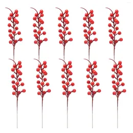 Dekorativa blommor Juldekoration 10st 26cm Artificial Pine Cone Red Berry Bouquet Flower Branch For Wedding Party Decor Festive