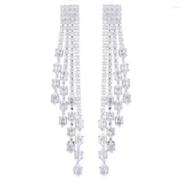 أقراط متدلية Fxlry الأنيقة البيضاء /الذهبية Micro Pave Zircon Cubic Long Tassel for Women Party Jewelry