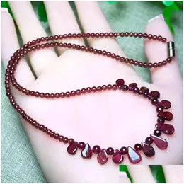 Pendant Necklaces Wholesale Joursneige Natural Garnet Stone Necklace Round Bead With Raindrop Princess Women Crystal Jewelry Drop Deli Otwps