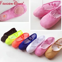 Dansskor 2024 Fluorescens Girls Ballet Flat 7Colors Net Tyg Soft Yoga Fitness Shoe 22-44 Blue Green Women