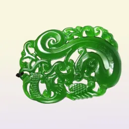 Ny Natural Jade China Green Jade Pendant Necklace Amulet Lucky Dragon och Phoenix Statue Collection Summer Ornament5925079