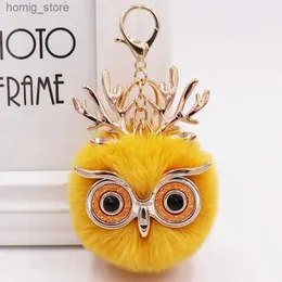 Plush Keychains 2021 Cute Antlers Owl Plush Christmas Exquisite Fur Ball Bag Colors Keychain Pendant Wholesale Key Chain Accessories Y240416