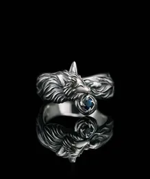 Vintage Silver Plated Fox Ring Blue CZ Stone Rings for Men Women Punk Gothic Party Jewelry Gift Whole5866111