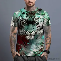 Erkek Tişörtler 2024 Vintage Erkekler Tişört Tiger Baskı Tişörtleri Moda Moda Gündelik Üstler Harajuku Tarzı Kısa Kollu Tshirt O-Neck Pullover Tees