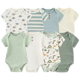 4pieces Born Bodysuit Baskı Pamuklu Erkek Bebek Giysileri Kısa Kol Romper Bebek Kız Giysileri Karikatür 0-12m Bebes 240417