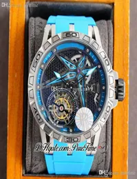 Excalibur Spider Mechanical Distersing Mens Mens Mens Watch Steel Case Black Skeleton Dial Blue Leather Rubber Strap Spo9754338