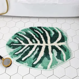 Irregular Plant Monstera Tufted Rug Tropical Leaf Area Rug for Living Room Bathroom HandmadeGreen Monstera Fluffy Bath Floor Mat 240318