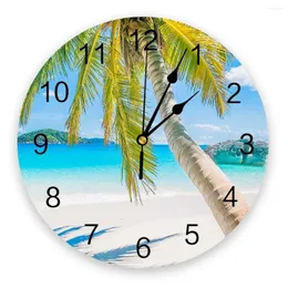 Wall Clocks Summer Beach Scenery Palm Trees Reef Clouds Silent Home Cafe Office Decor For Kitchen Large