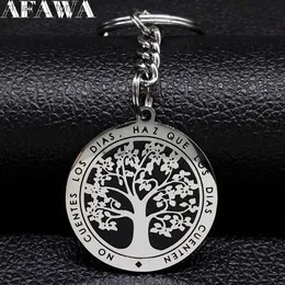 Keychains Lanyards Tree of Life Edelstahl Schlüsselring für Frauen Männer Inspirierende Worte Schlüsselbundwagen Schmuck Llavero Arbol de la Vida K528S01 Y240417