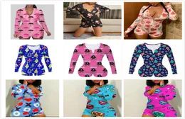 Kadın Tulumlar Tasarımcı Pijama Onesies Nightwear Bodysuit Egzersiz Düğmesi Sıska Baskılı Vneck bayanlar Yeni Moda Kısa Rompe3679710