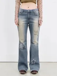 Calça feminina Mulheres Y2K STAR Gráfico Baggy Borda Jeans Alta Coloque Denim largo Denim Treno Basto Bottom Moda coreana