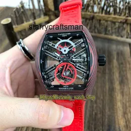 Mężczyźni oglądają Super Top Skeleton Automatyczne światłowód Vanguard Eternity Carbon Real Case Tourbillon Skeleton Dial Sport