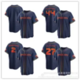 Camisas de beisebol Astros Houston 27/44/2/3 Jersey de jogador bordado azul