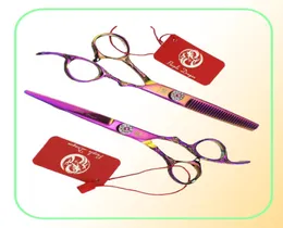 Purple Dragon Hair Nożyczki tęczowe klejnoty śrubowe do cięcia włosów i przerzedzające 6 -calowe rzeźbienie róży proste opakowanie New8658445