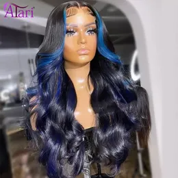 Ombre Blue Human Hair S 13x4 13x6 Transparente Lace Frontal Brasilista Onda Frente reta 5x5 Fechamento 240408