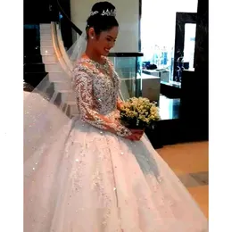 Cristalli completi in pizzo perline 2022 Abito da ballo da sposa manica da sposa abiti da sposa da sposa abiti da sposa con abiti da sposa Dubai in stile Dubai.