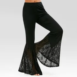 Pantaloni da donna in pizzo cavo alto in vita nero plus size-bottom