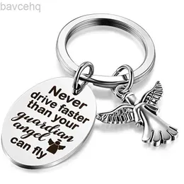 Keychains Lanyards Guardian Keychain Angel New Driver Keychain Never Drive Faster Than Your Angel Can Fly 16th Birthday Gift for Daughter Niece d240417