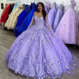 Quinceanera Lanvender Long Butterfly Dresses with Wrap Of Counter Princess 15 Gilrs Prom Party Dontrals Sedied Sweet Sixteen Dress