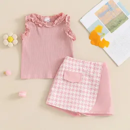 Kläder sätter sommarmode småbarn baby barn flickor kläder solid färg ärmlösa tank tops och hundstott