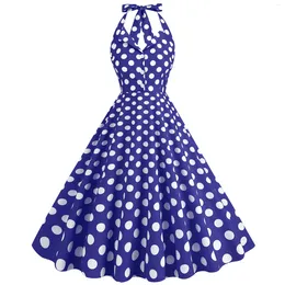 Sukienki swobodne kobiety polka kropka letnia sukienka seksowna retro biała kantar vintage 1950s 60. szata femme pin up rockabilly impreza