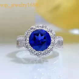 Klasik 8mm Safir Pırlanta Yüzüğü% 100 Gerçek Sterling Sier Party Aly Band Yüzükleri Kadınlar için Vaat Mücevherler Mücevhervler