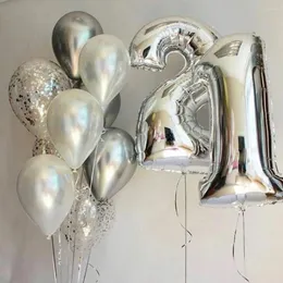 Decorazione per feste 12 pezzi/lotto da 32 pollici palloncini da lamina 16 18 20 25 25 anni da 30 anni Birthday Metal Silver Coriandoli Lattice Globos