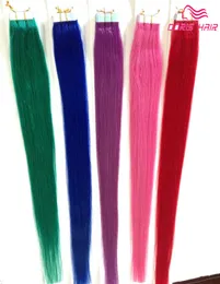 Sprzedawanie jedwabistych przedłużenia włosów prostych, mieszaj kolory różowy czerwony niebieski fioletowy zielony taśma w ludzkiej taśmę włosów na włosach7632779