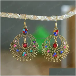 Dangle Kronleuchter Frauen große runde hohle Legierungsohrringe weibliche europäische und amerikanische übertriebene Schmuck Retro Ethnic Strash Ohr DHHz1