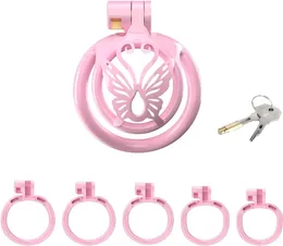 CAGA DE CAGA DE CASTIDADE MASCIMAL DE LOCA DE CASTIDADE DE CASTIDADE com 5 estilos de anel de 5 estilos dispositivos de castidade maricas para homens (WX-4, Pink-Plane)