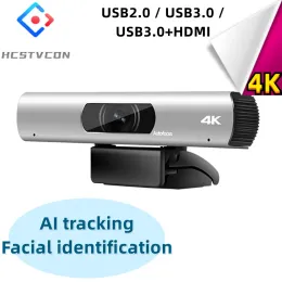 Webcams 4K Webcam AI tracking Video Conference Camera Omnidirectional with Mic Allin1 USB HDMI Facial ID for Church Live Remote Teach